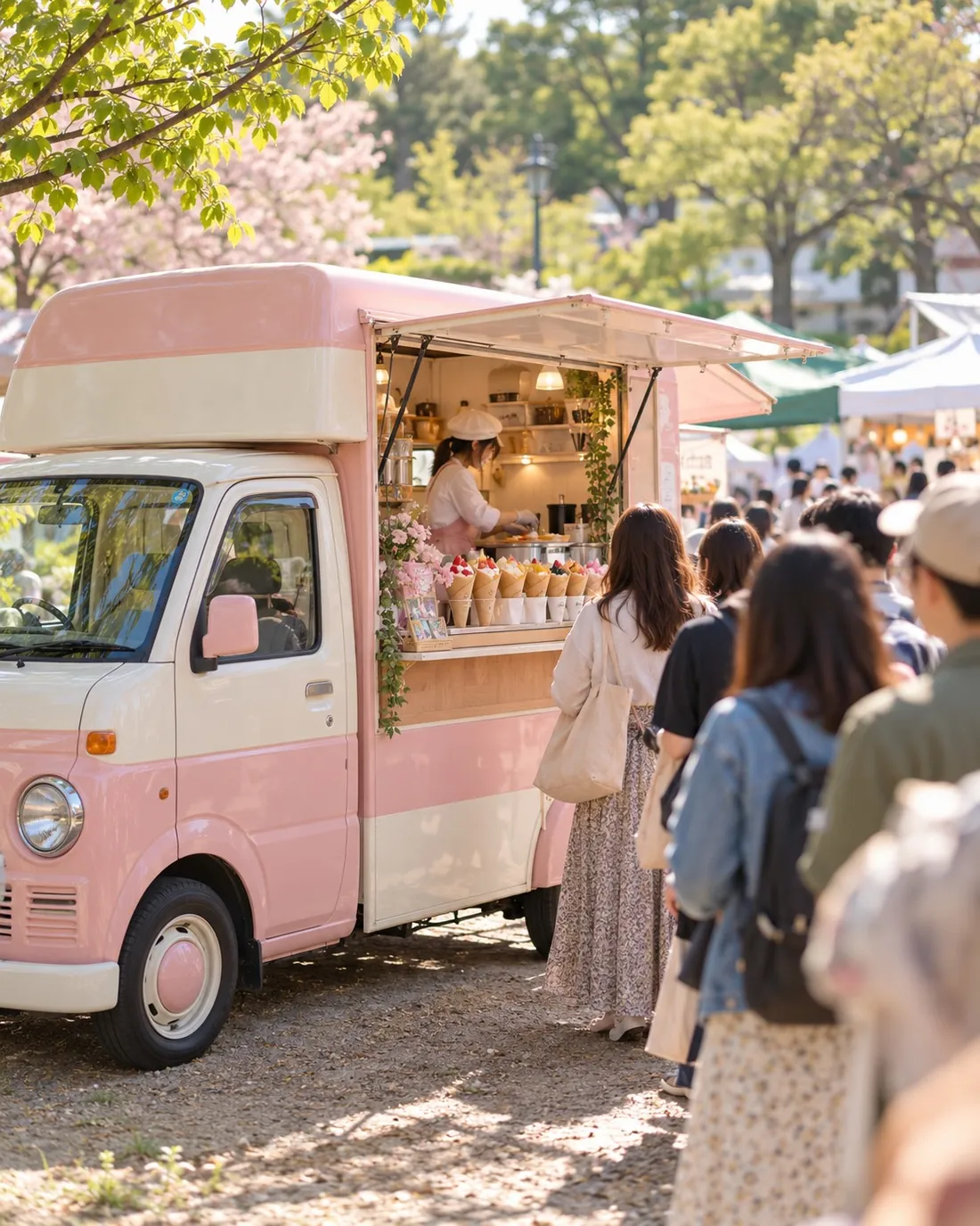 マルシェでキッチンカーに並ぶお客さま